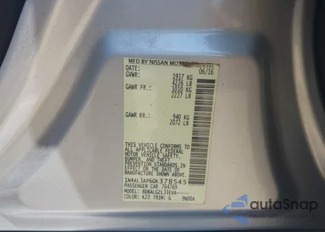 2016 Nissan Altima 2.5/2.5 S/2.5 Sl/2.5 Sr/2.5 Sv from USA, damaged, VIN 1N4AL3AP6GN378545